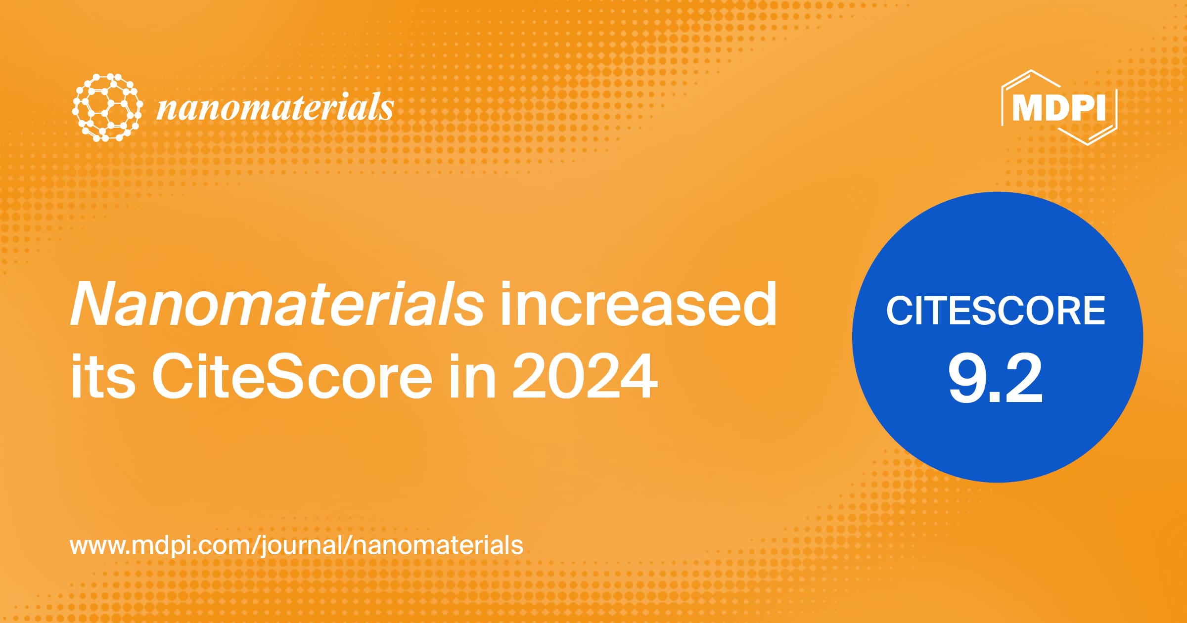 Nanomaterials期刊收获最新CiteScore：9.2，实现连续6年增长
