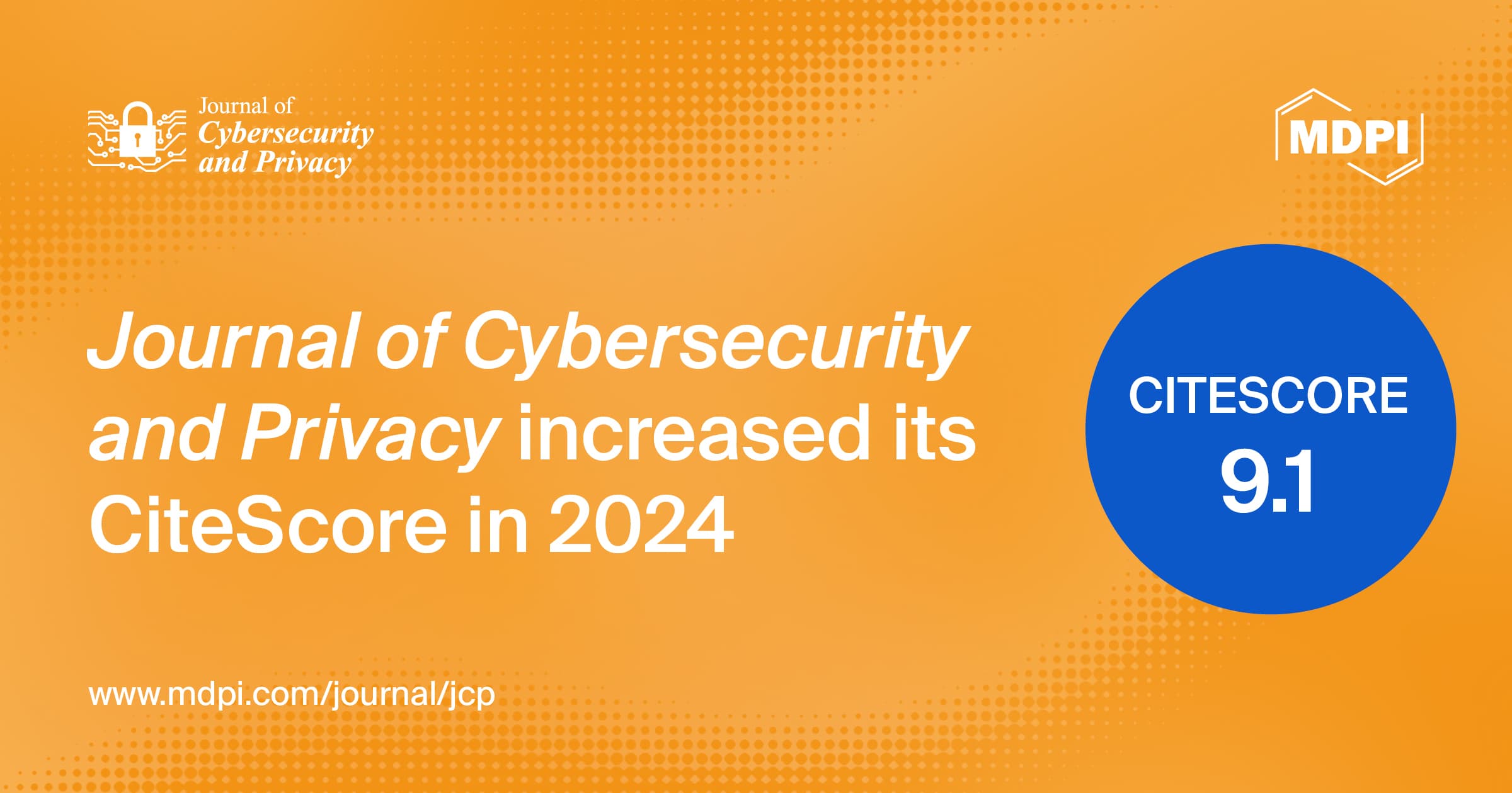 Journal of Cybersecurity and Privacy期刊2024 Citescore增长71.7%，位居Q1
